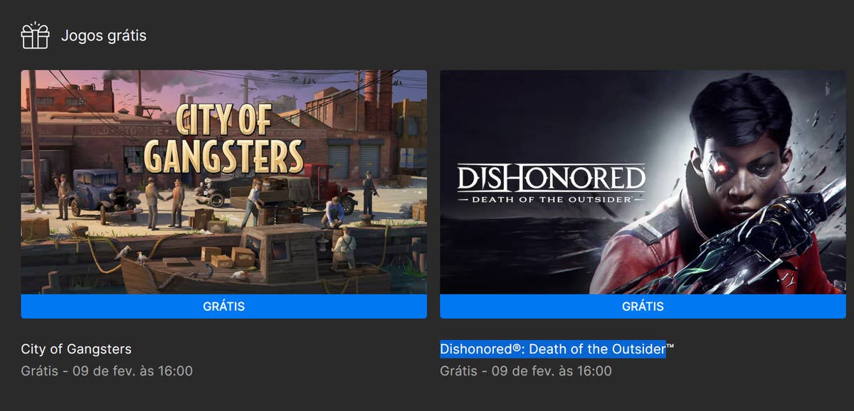 Epic Games Store oferece Dishonored Death of the Outsider